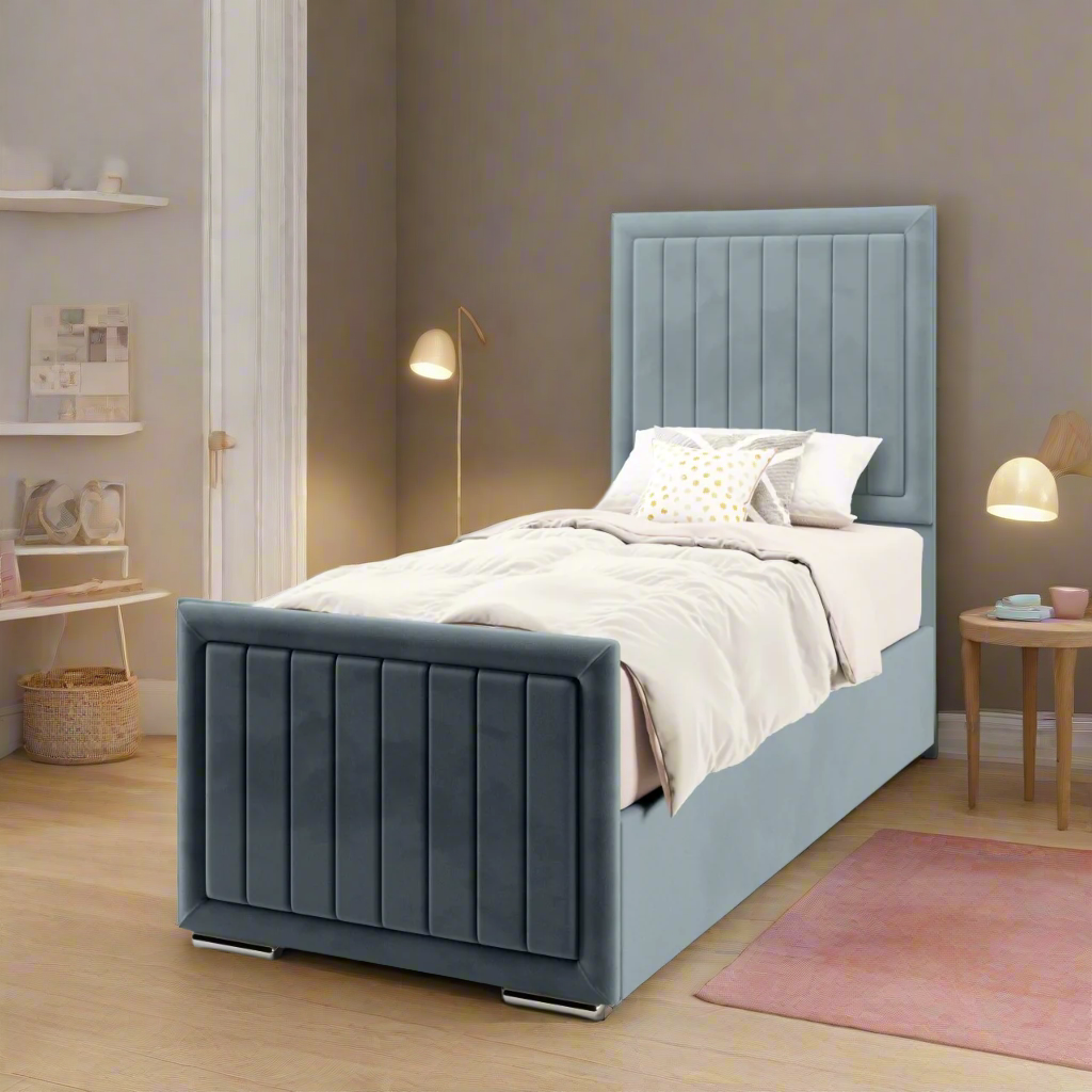 Vertical Panels Border Ottoman Storage Side Lift Bed & Footend