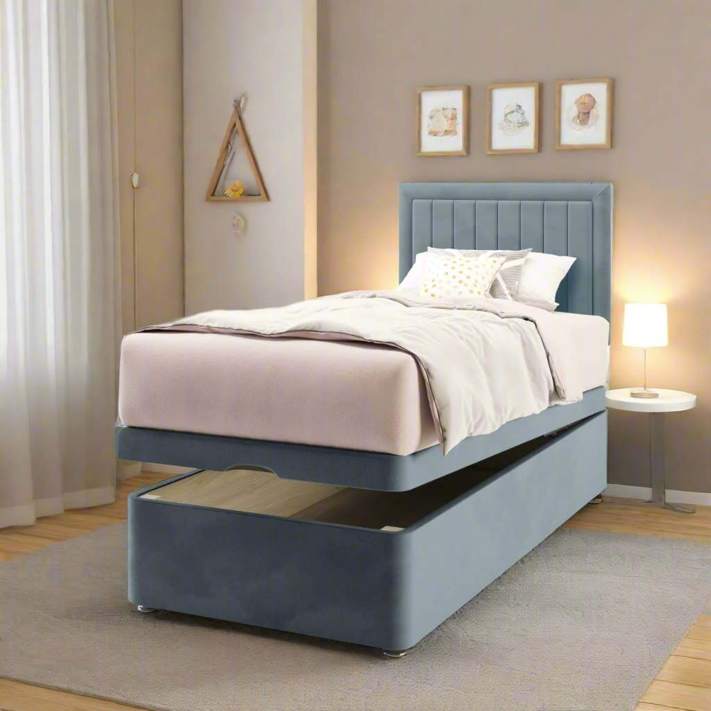 Vertical Panels Border Headboard Ottoman Storage Bed