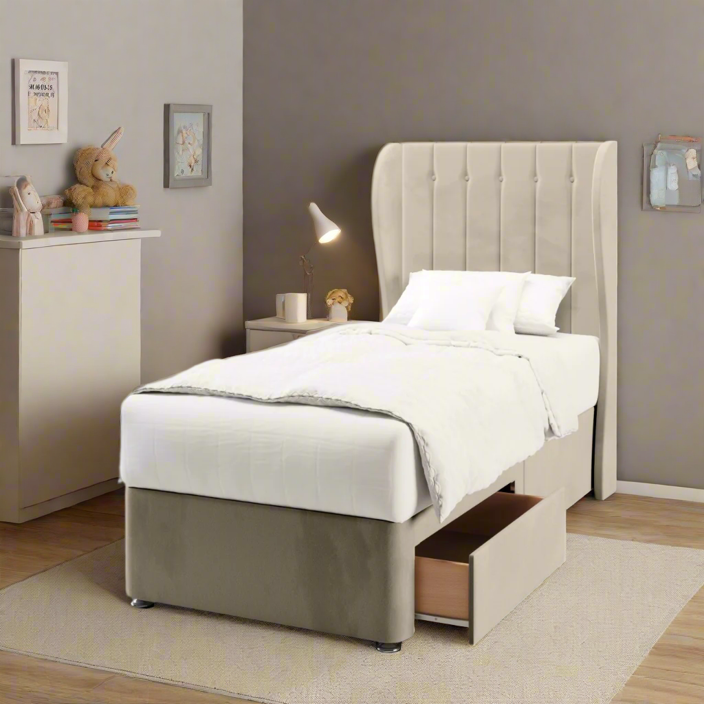 Vertical Panels Middle Curve Wing Headboard Divan Bed