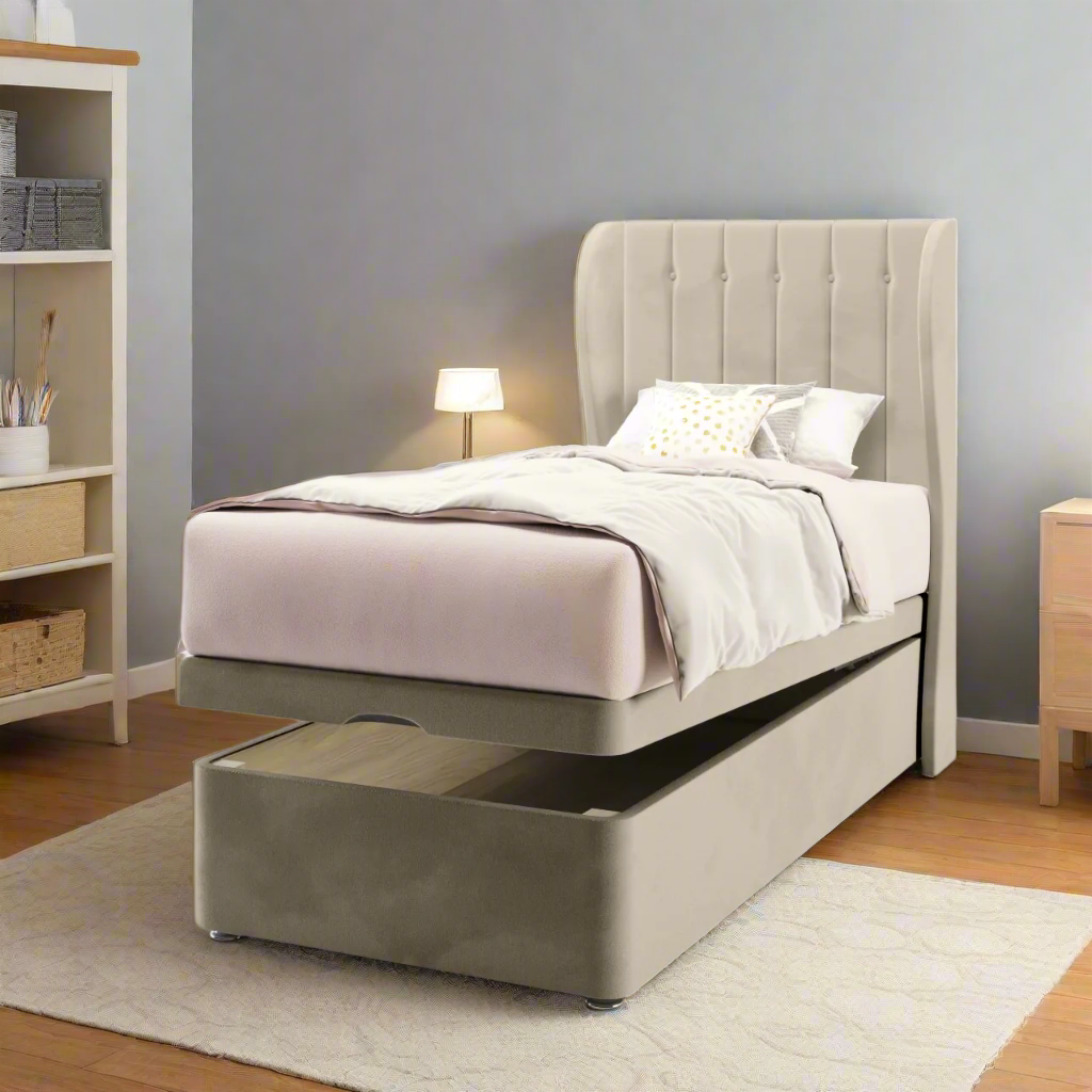 Vertical Panels Buttoned Headboard Ottoman Storage Bed