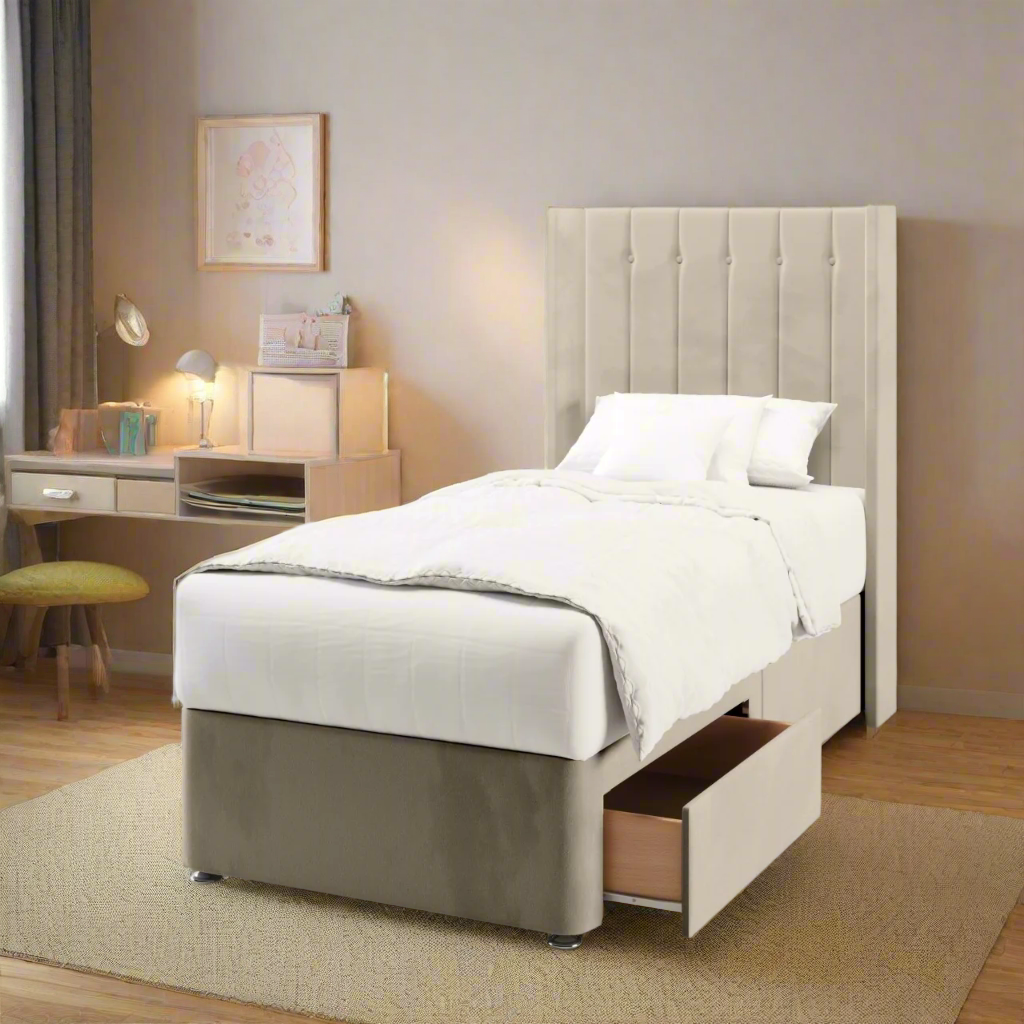 Vertical Panels Straight Wing Headboard Divan Bed