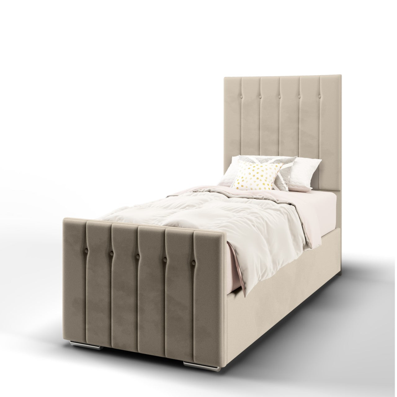 Vertical Panels Fabric Tall Headboard with Ottoman Storage Side Lift Bed & Footend