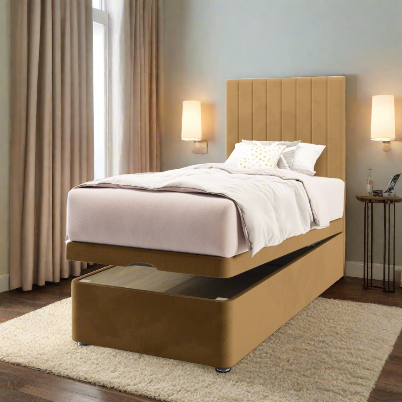 Vertical Panels Headboard Ottoman Storage Bed