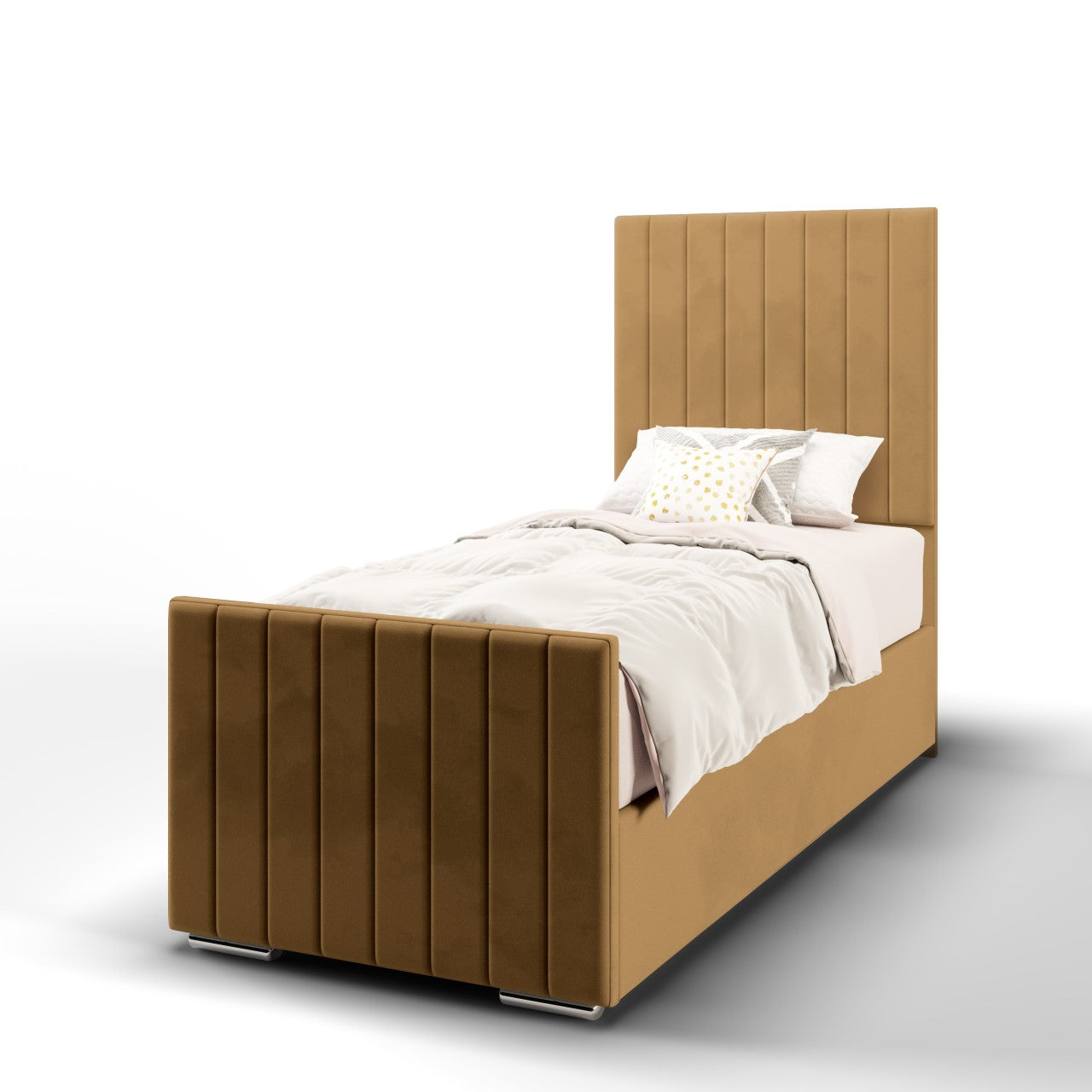 Vertical Panels Fabric Tall Headboard with Ottoman Storage Side Lift Bed & Footend