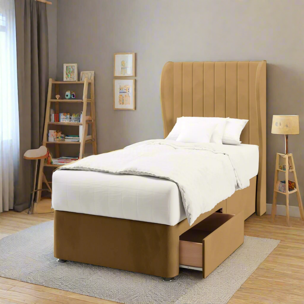 Vertical Panels Middle Curve Wing Headboard Divan Bed