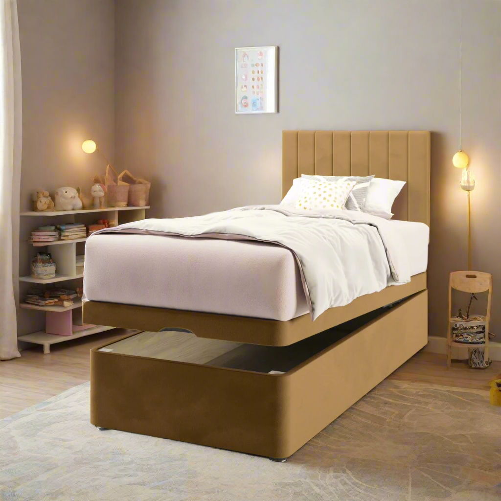 Vertical Panels Headboard Ottoman Storage Bed