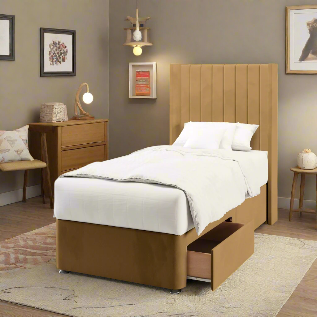 Vertical Panels Straight Wing Headboard Divan Bed