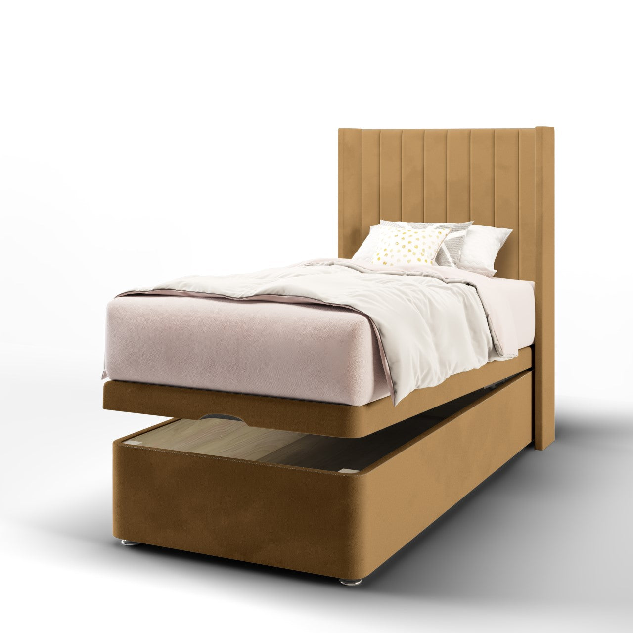 Vertical Panels Headboard Ottoman Storage Bed
