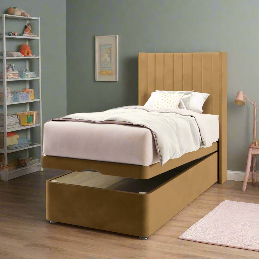 Vertical Panels Headboard Ottoman Storage Bed