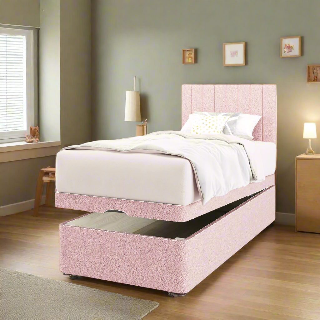 Vertical Panels Headboard Ottoman Storage Bed