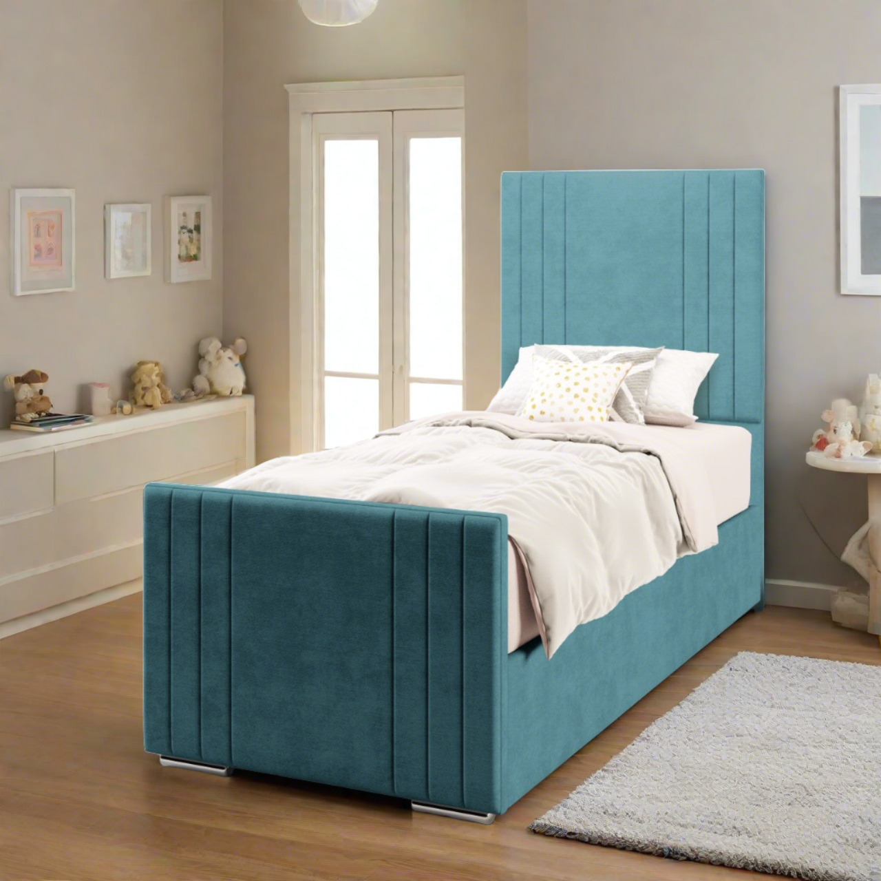 Zien Fabric Tall Headboard with Ottoman Storage Side Lift Bed & Footend