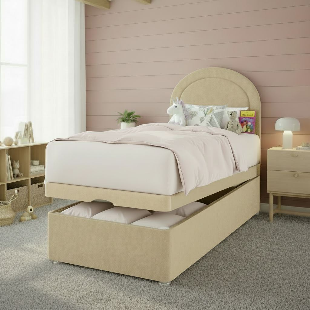 Arched Border Ottoman Bed - Plush Carpet Kids Room