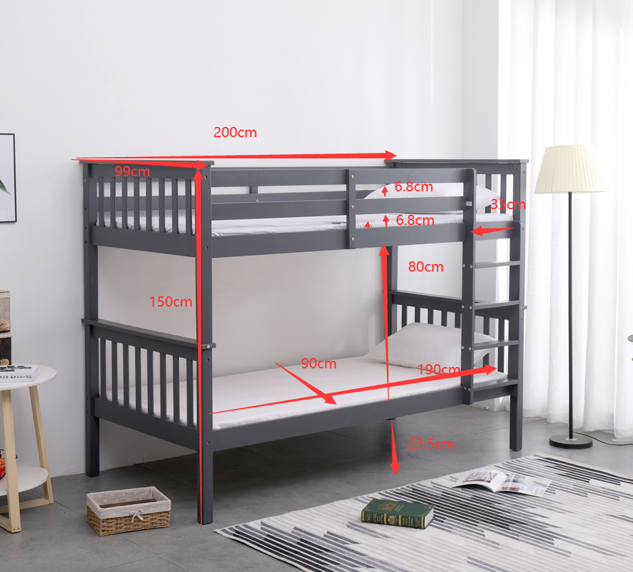 Zoom Wooden Grey Bunk Bed