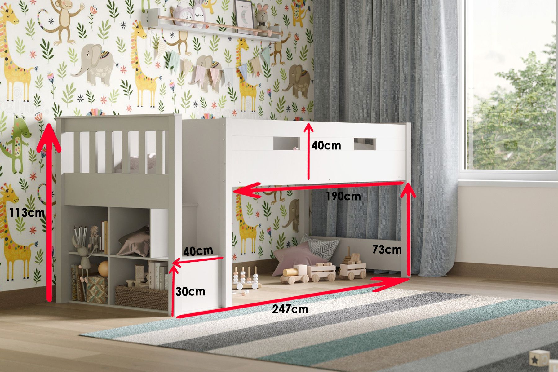 Charlie Staircase White Midsleeper Cabin Bed