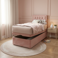 Chesterfield Border Ottoman Bed - Pink Plush Velvet Kids Room