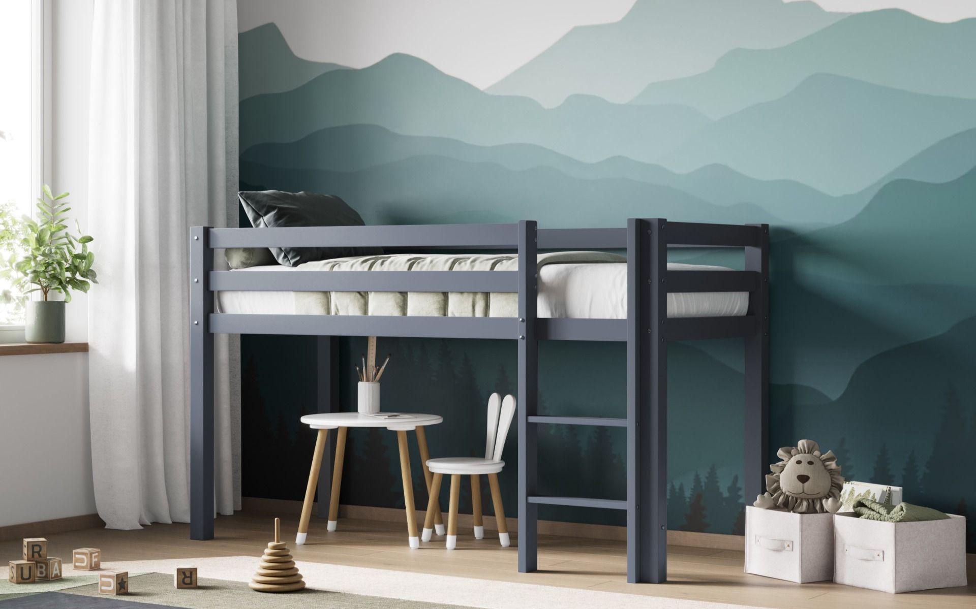 Elara Shorty Cool Grey Midsleeper Bed