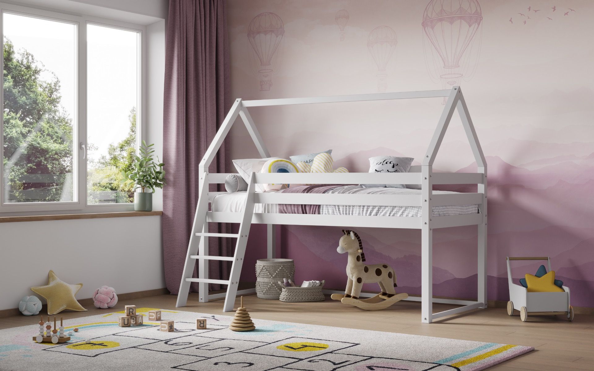 Ellie House White Wooden Midsleeper Bed