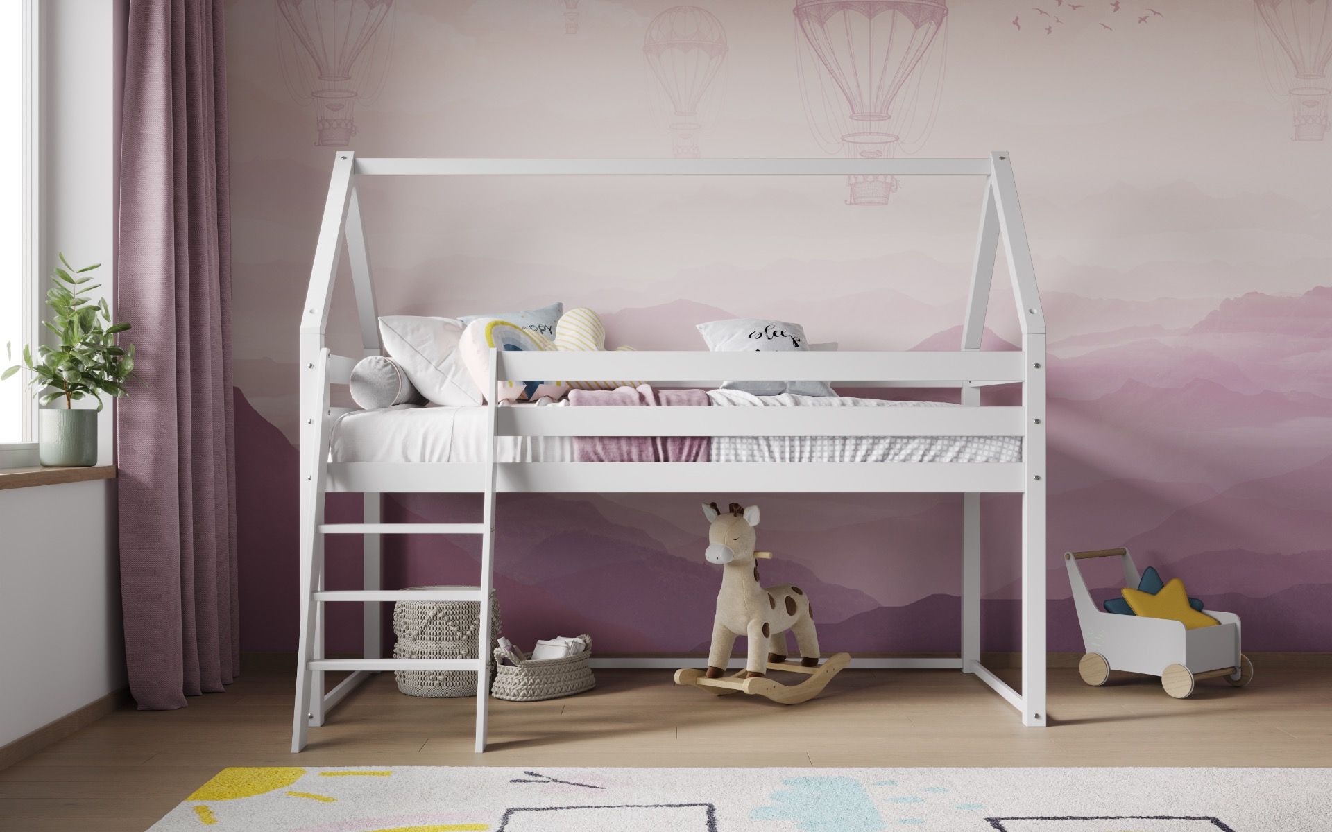 Ellie House White Wooden Midsleeper Bed