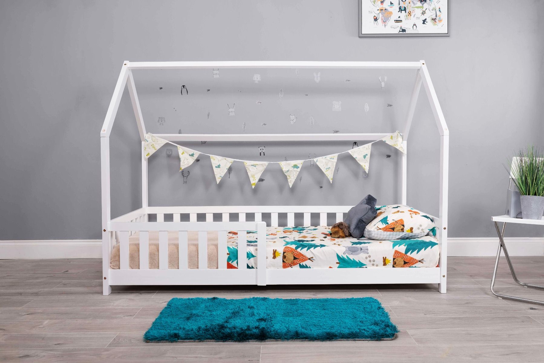 Explorer White Playhouse Bed with Rails