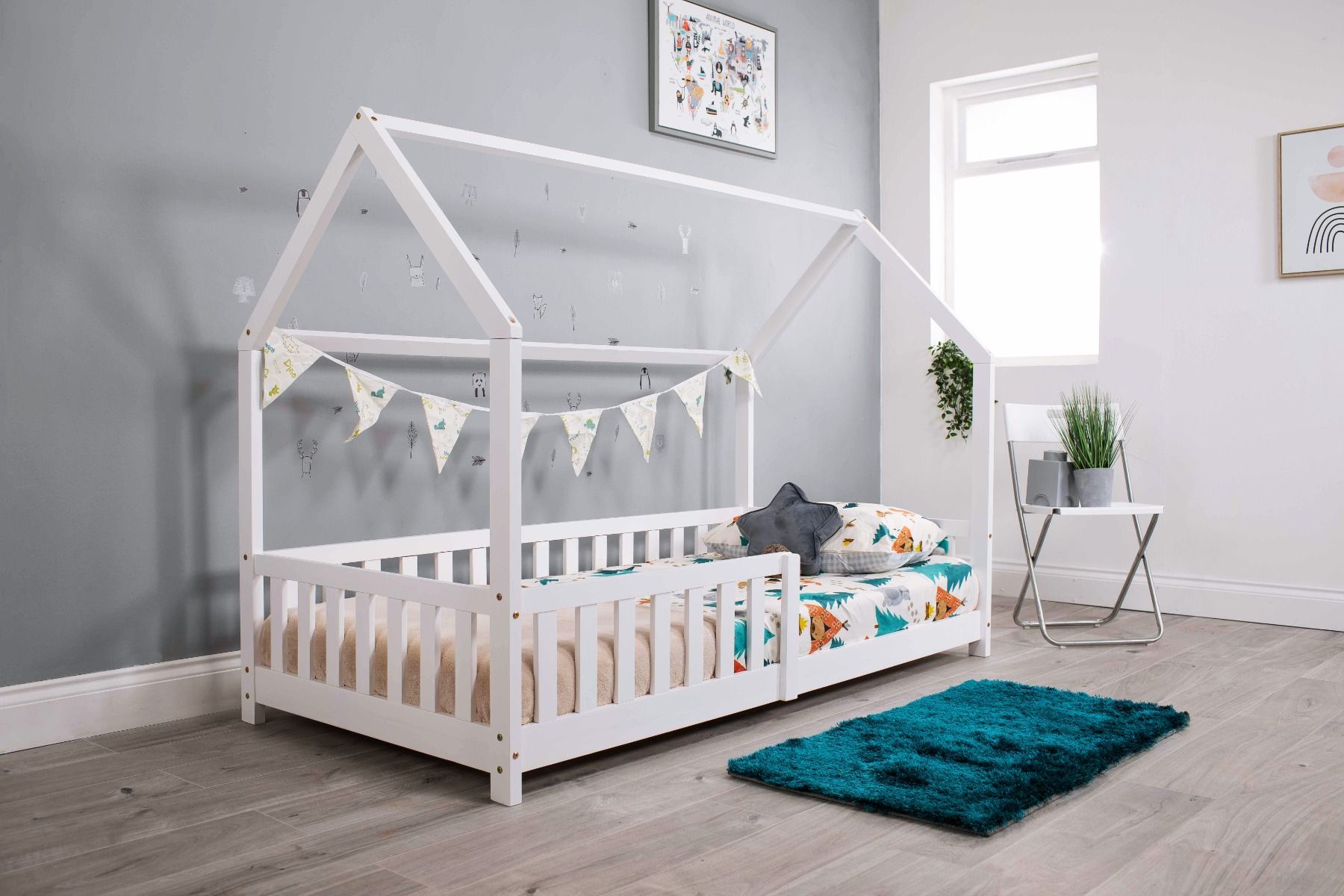 Explorer White Playhouse Bed with Rails