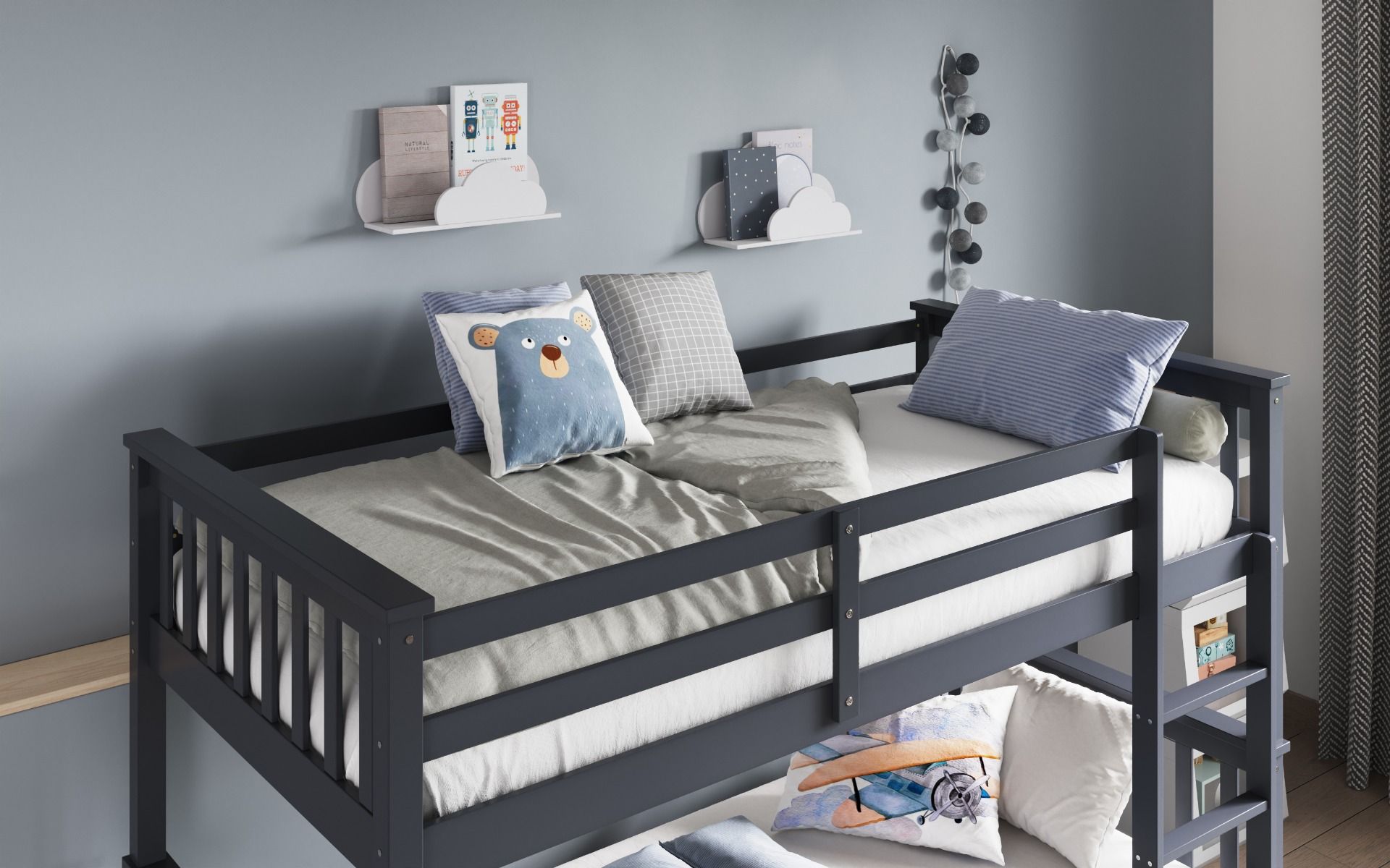 Zoom Wooden Grey Detachable Bunk Bed with Trundle