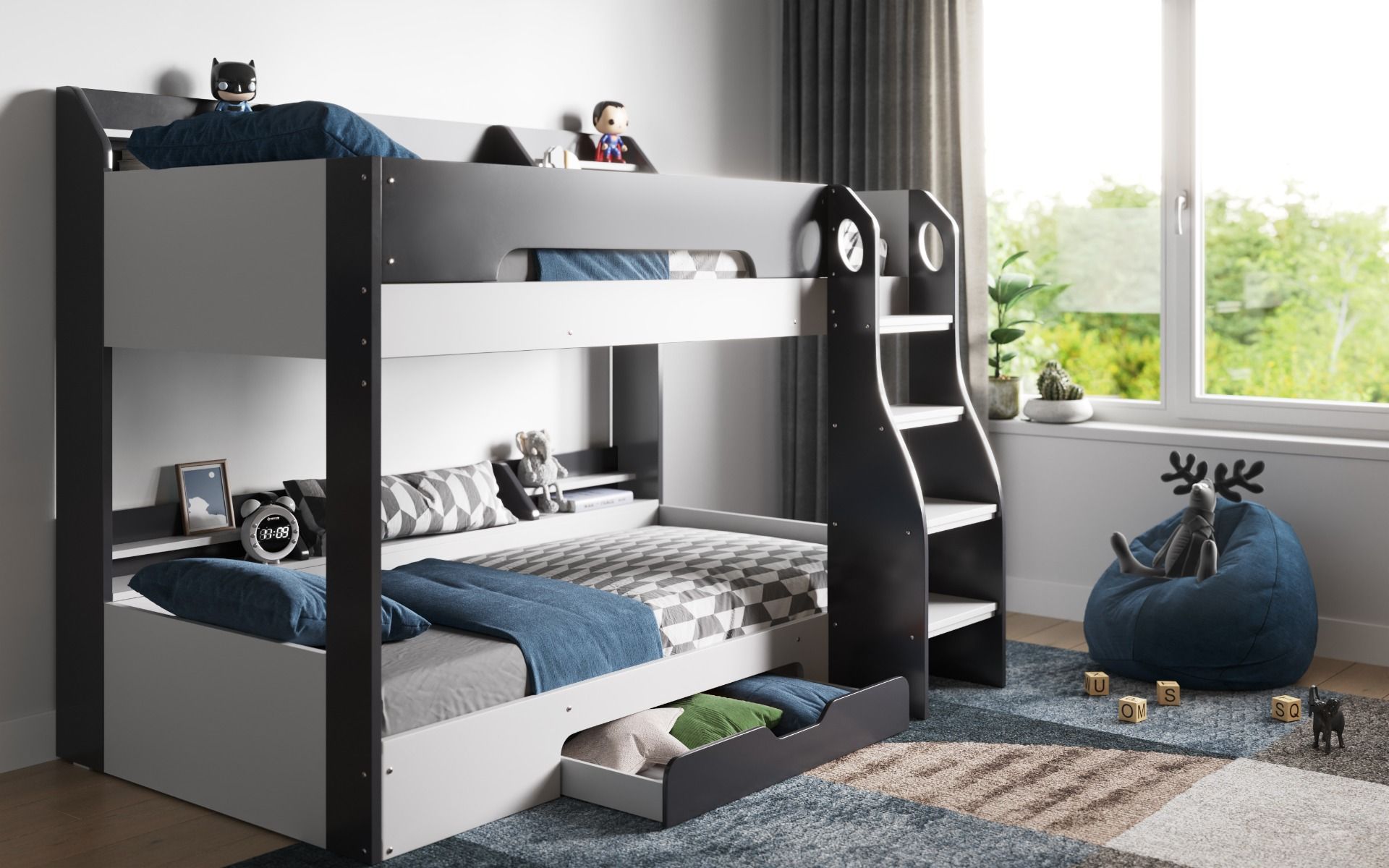 Flick Grey Bunk Bed with Storage