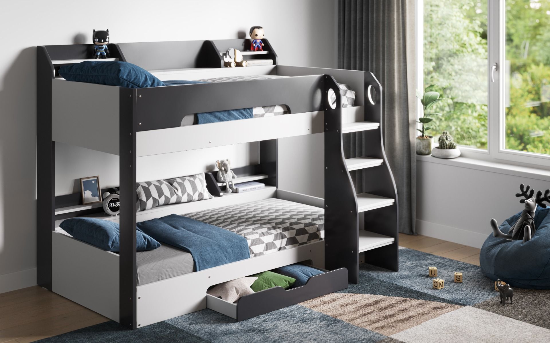 Flick Grey Bunk Bed with Storage