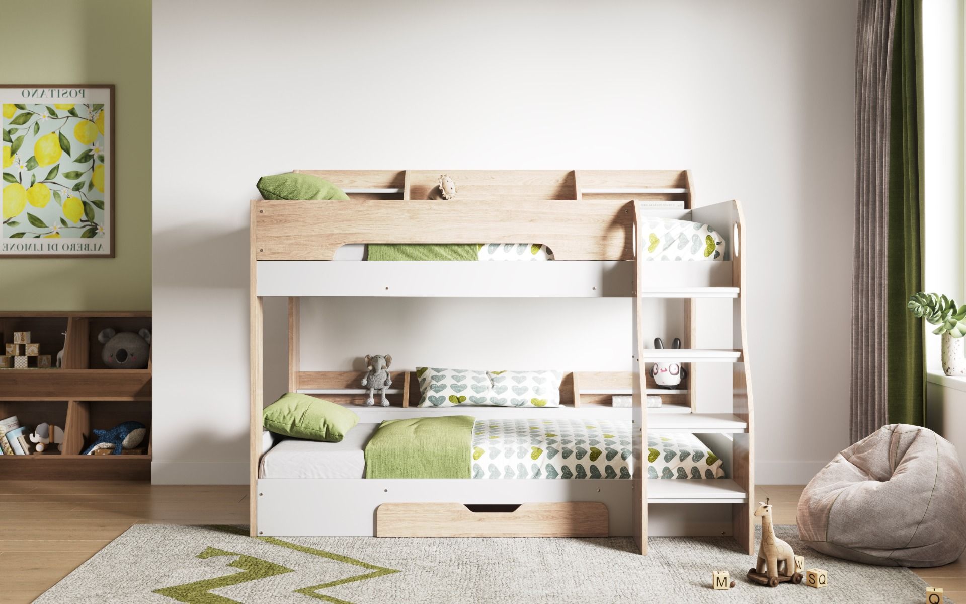 Flick Oak Bunk Bed with Storage