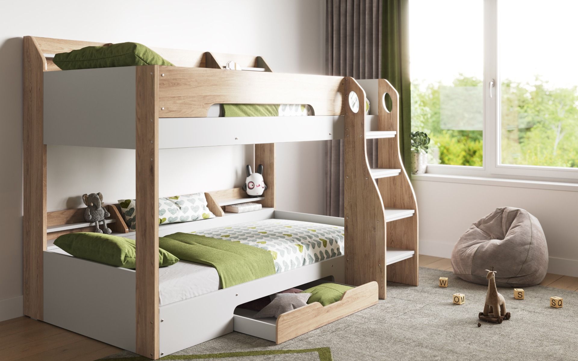 Flick Oak Bunk Bed with Storage