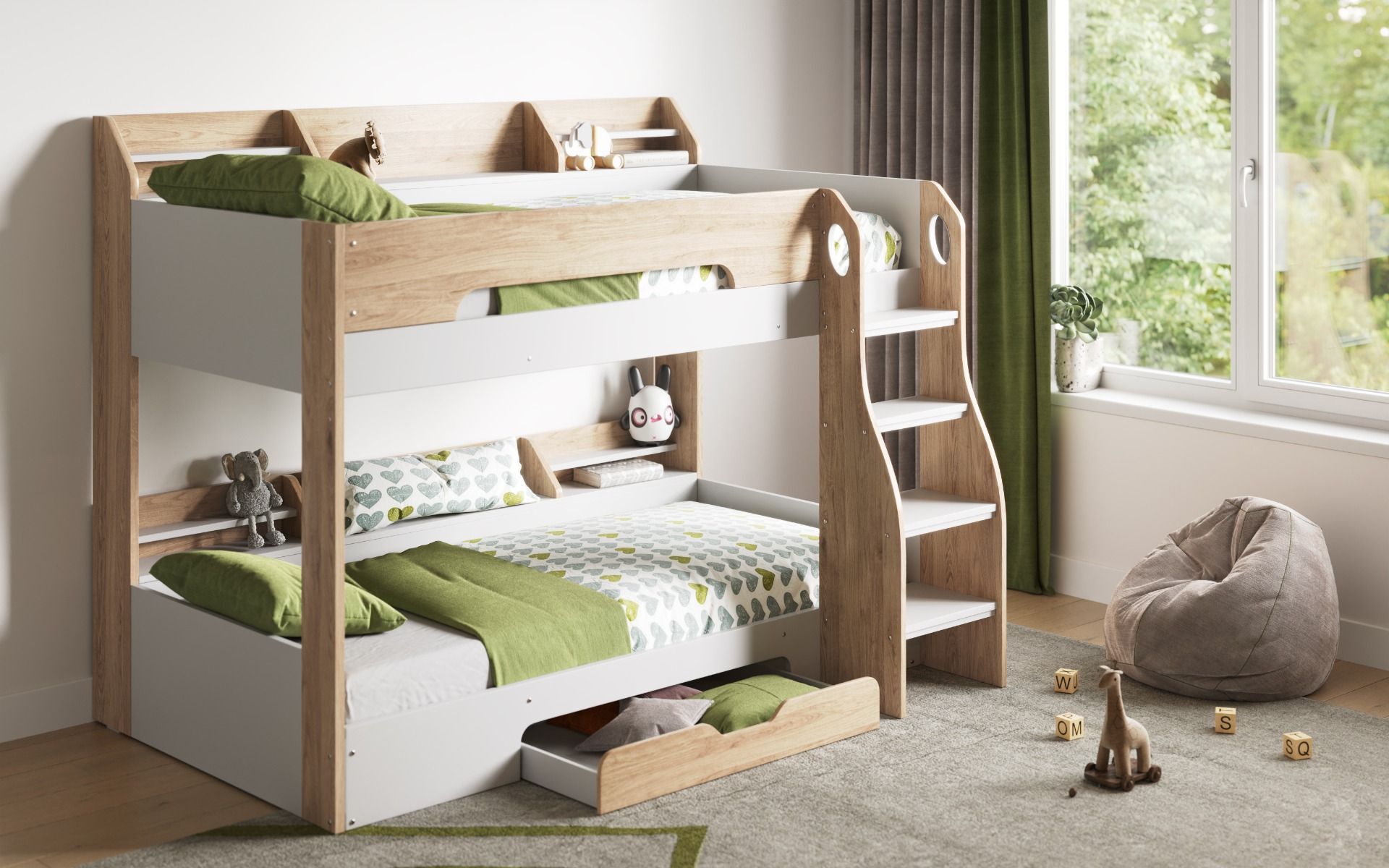 Flick Oak Bunk Bed with Storage