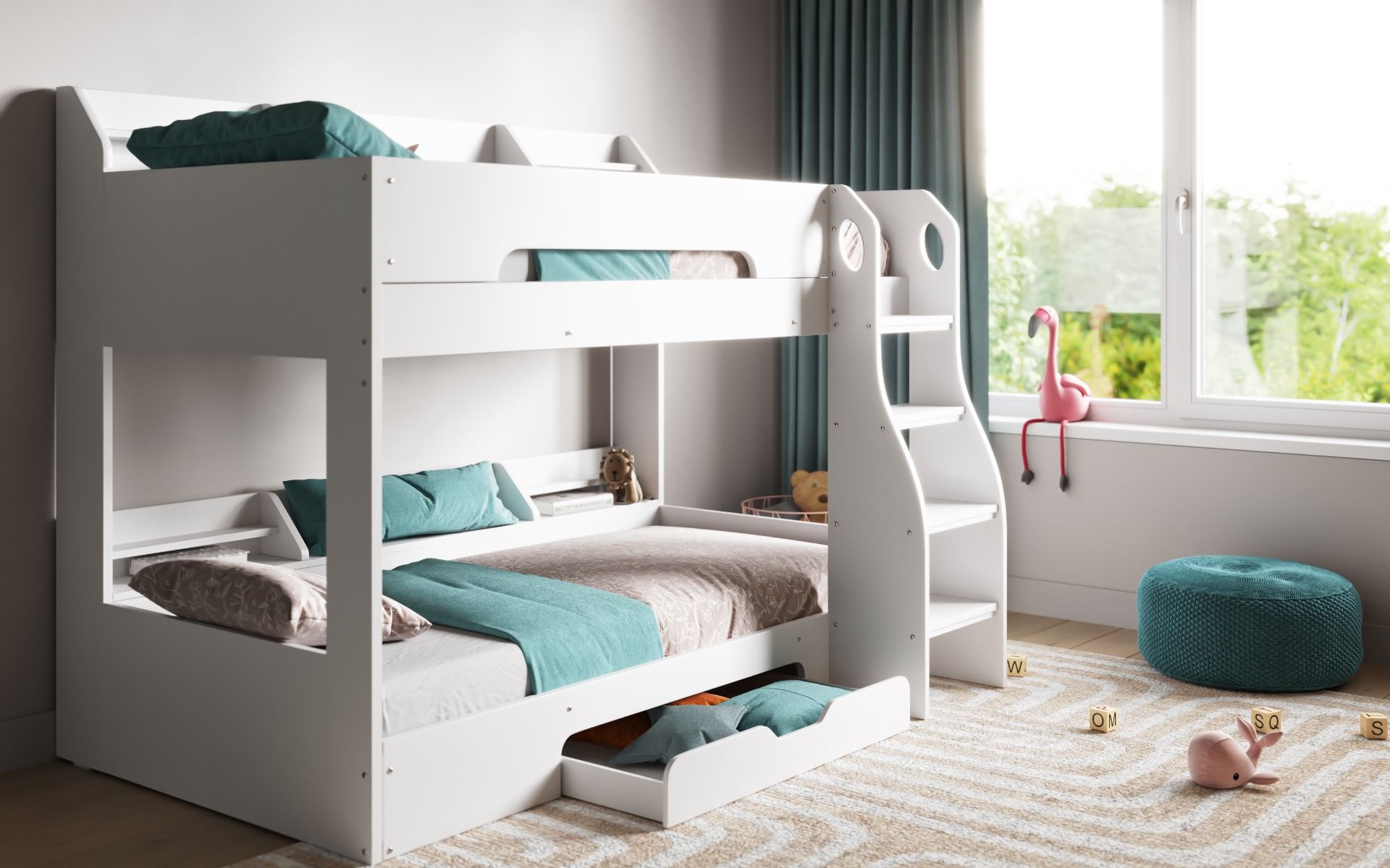 Flick White Bunk Bed with Storage