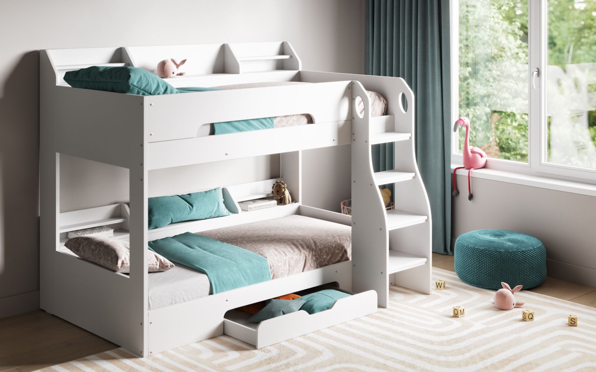 Flick White Bunk Bed with Storage