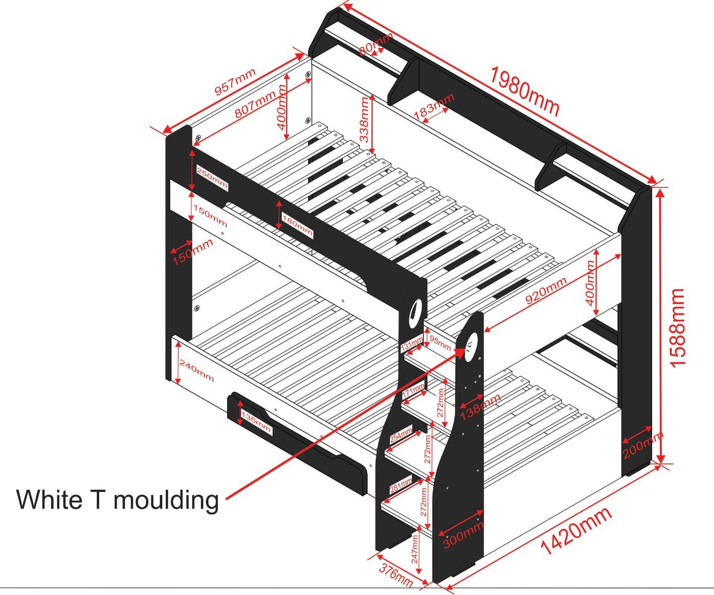 Flick White Bunk Bed with Storage