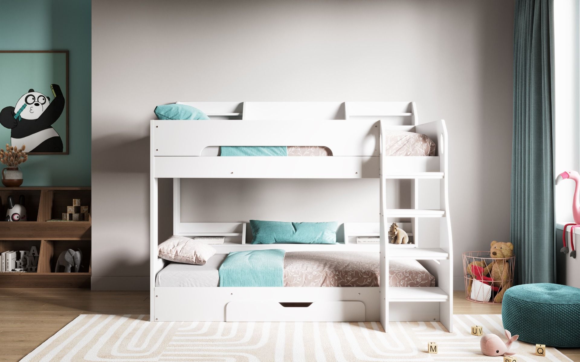 Flick White Bunk Bed with Storage