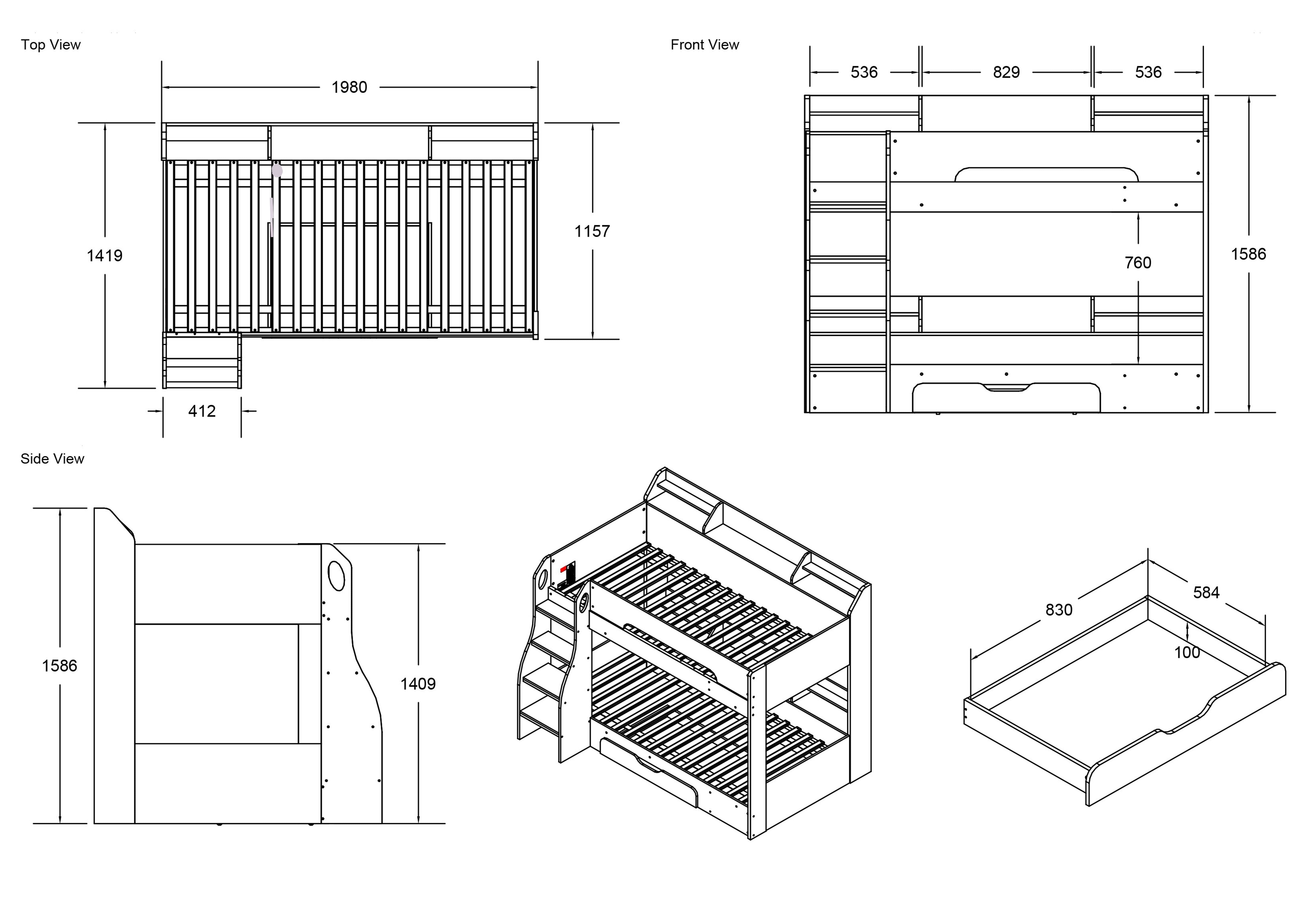 Flick White Bunk Bed with Storage