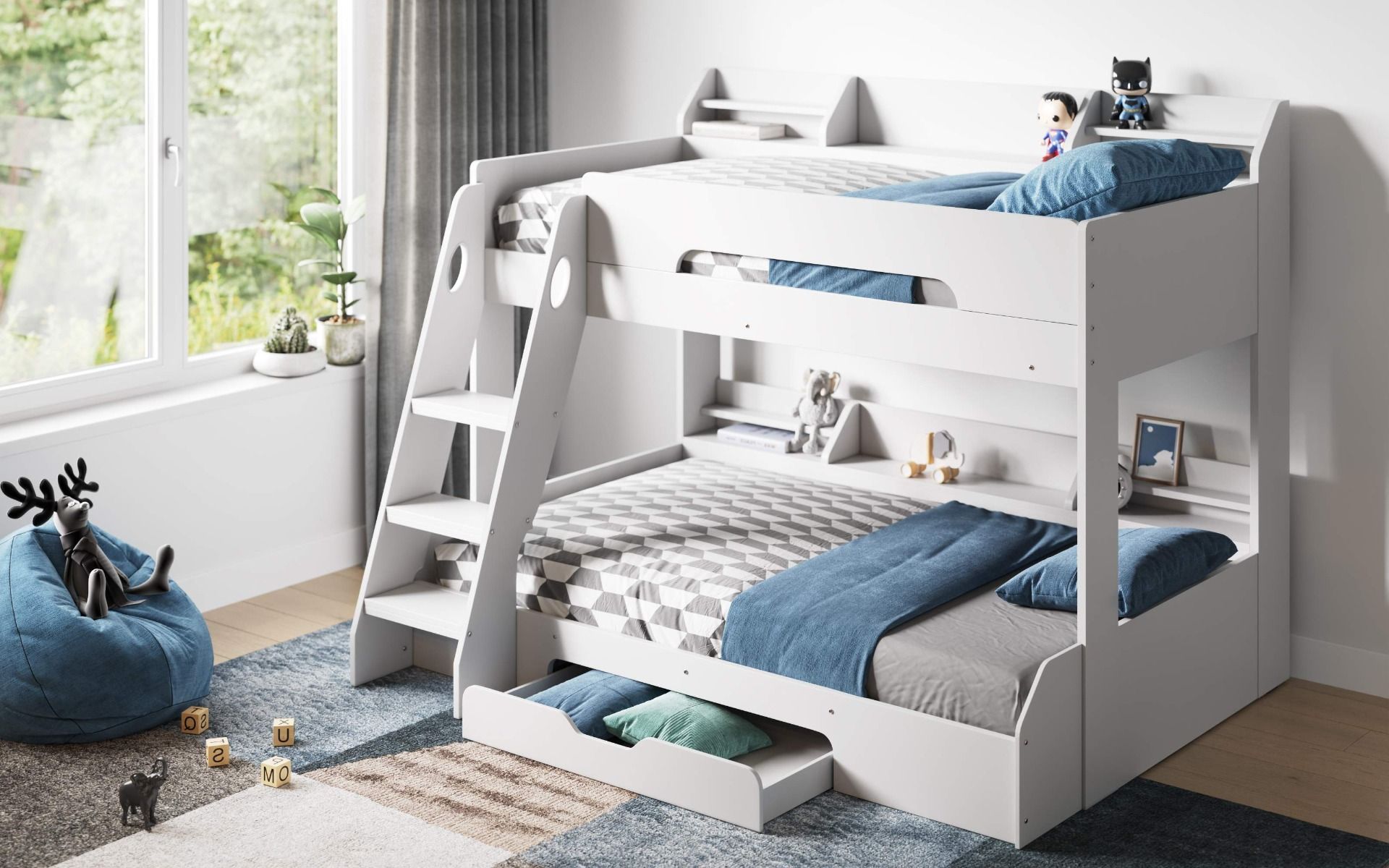 Flick White Triple Bunk Bed with Storage