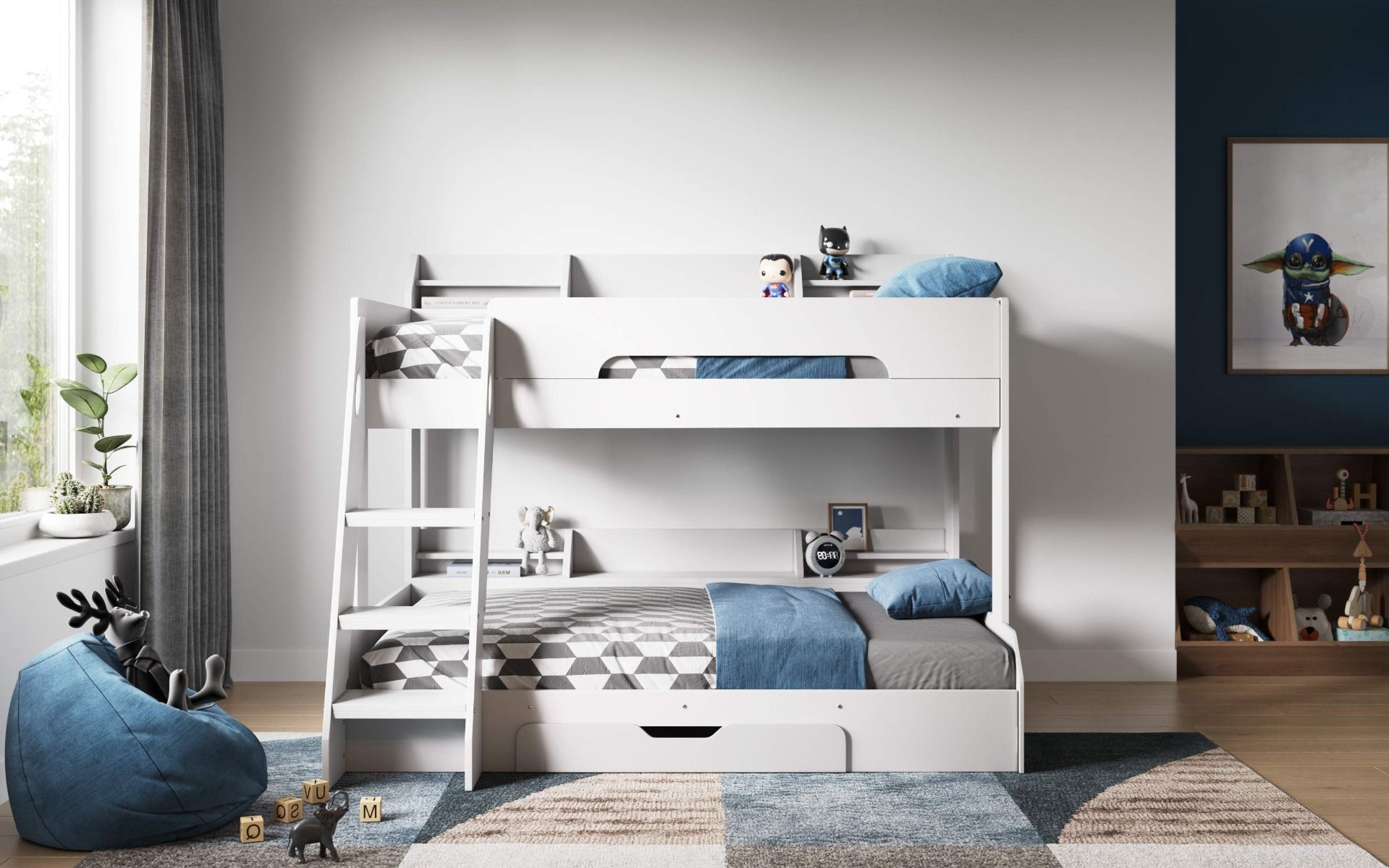 Flick White Triple Bunk Bed with Storage