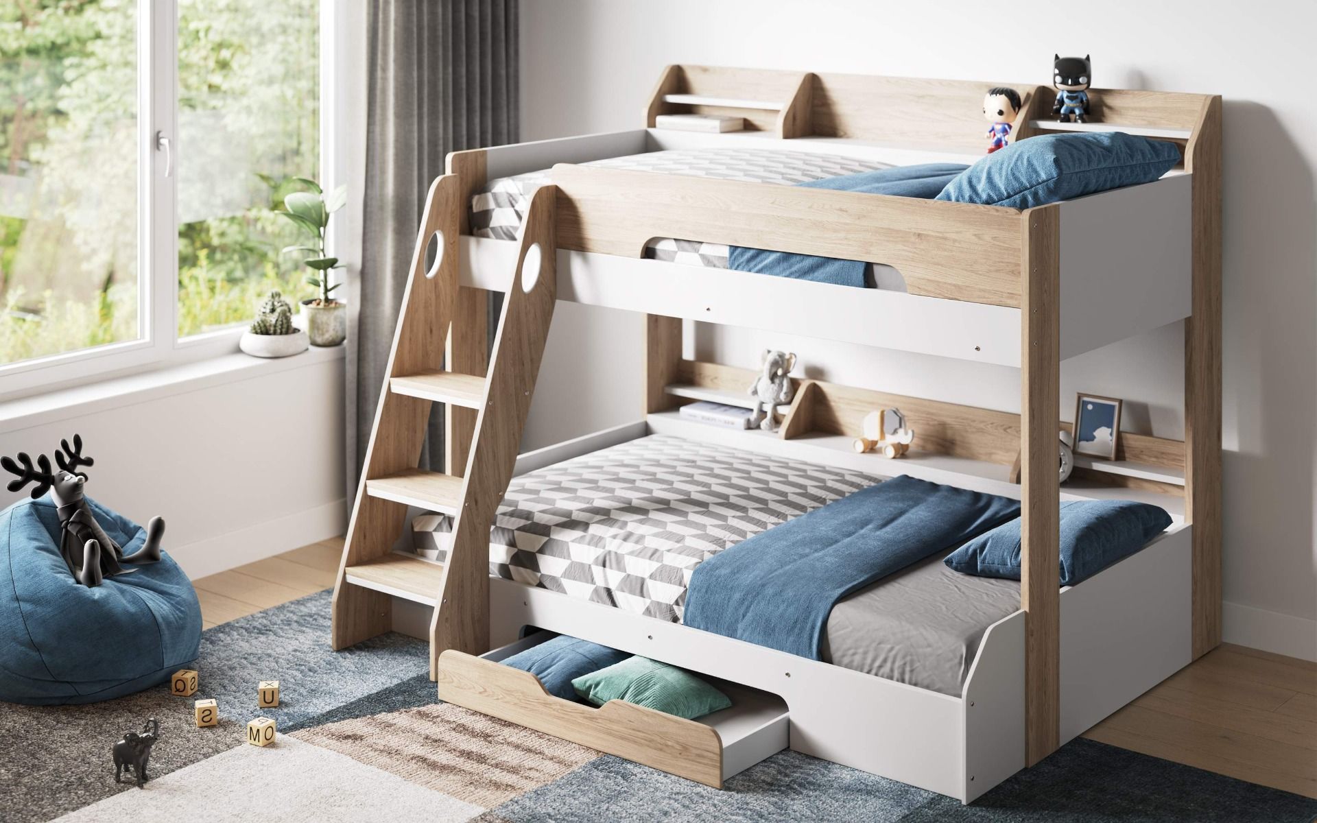 Flick Oak Triple Bunk Bed with Storage