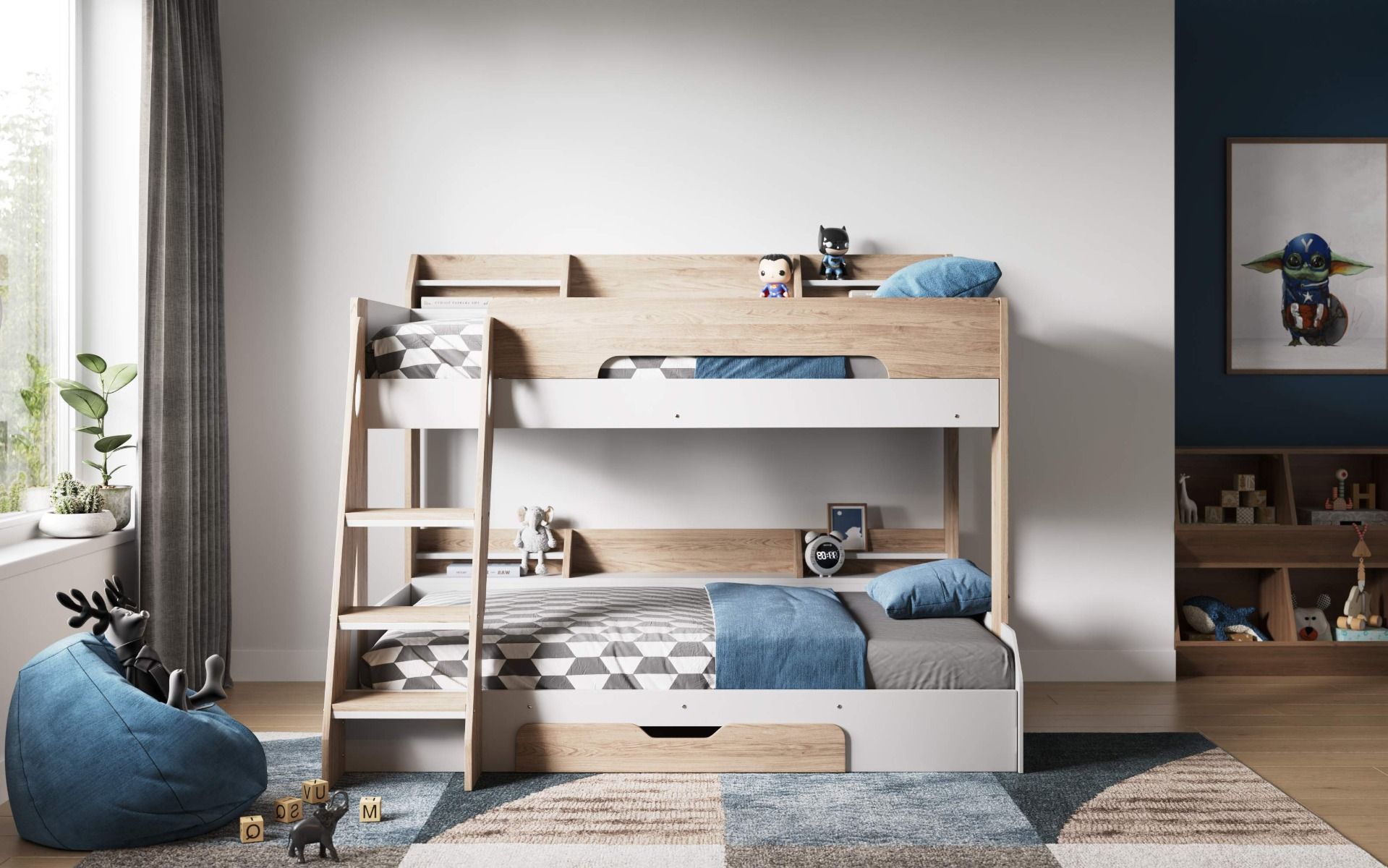 Flick Oak Triple Bunk Bed with Storage