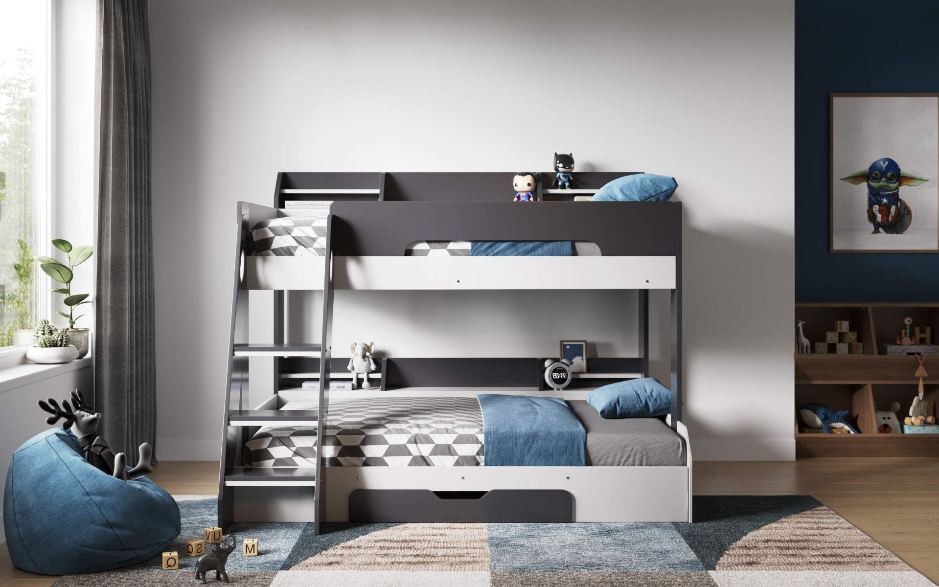 Flick Grey Triple Bunk Bed with Storage