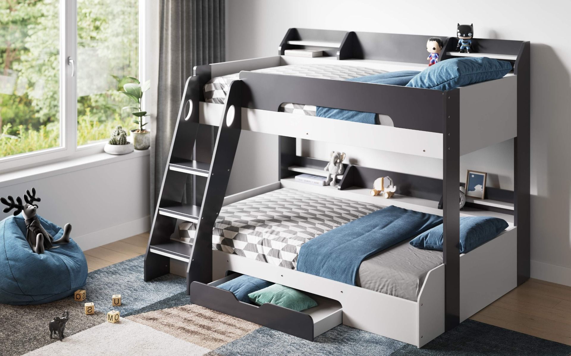 Flick Grey Triple Bunk Bed with Storage