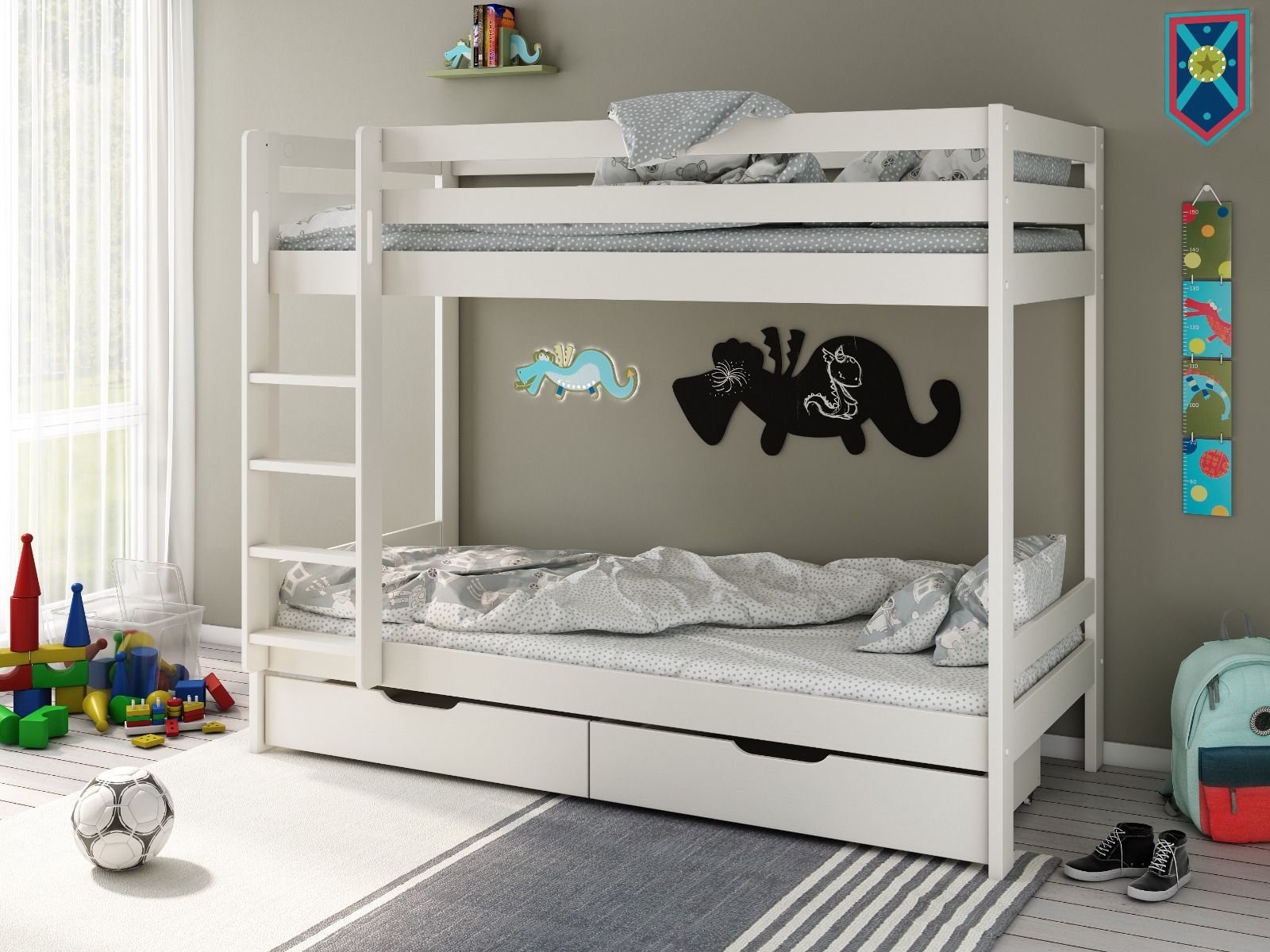 Noomi Nora Solid Wood White Bunk Bed with Storage