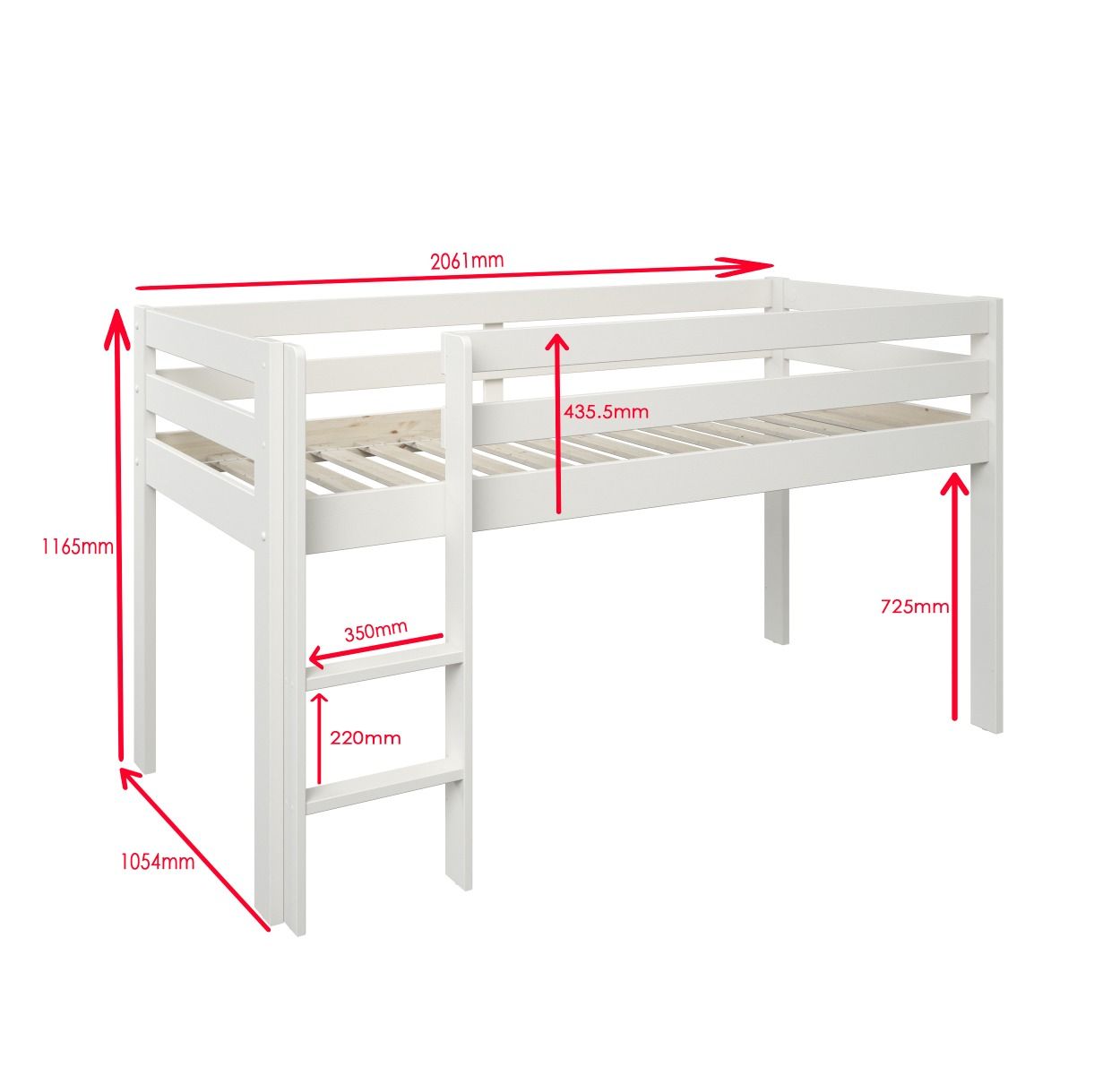 Noomi Nora Solid Wood White Midsleeper Bed Frame