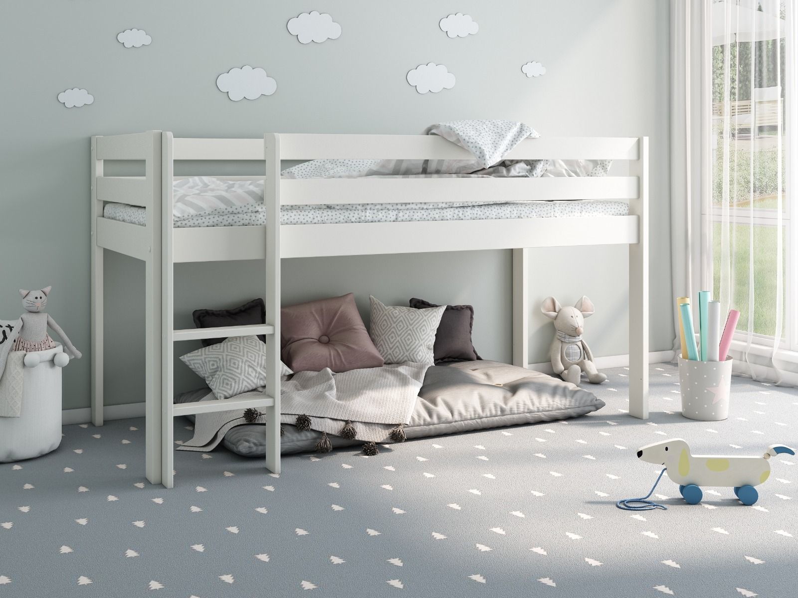 Noomi Nora Solid Wood White Midsleeper Bed Frame