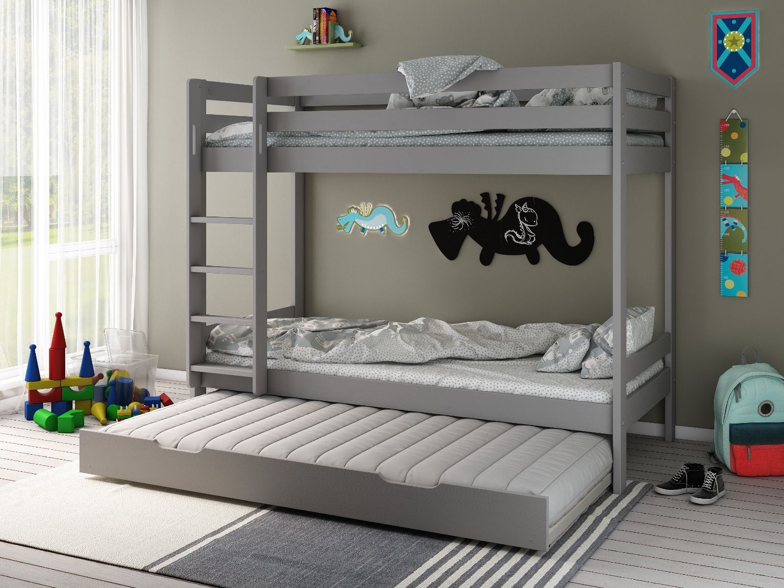 Noomi Nora Solid Wood Grey Bunk Bed with Storage