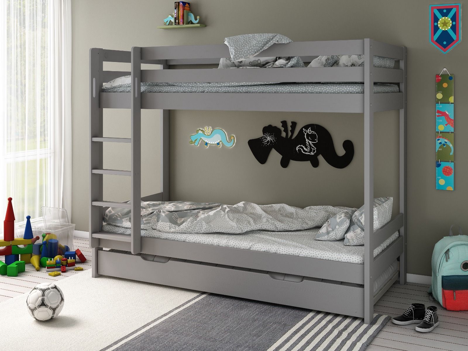 Noomi Nora Solid Wood Grey Bunk Bed with Storage