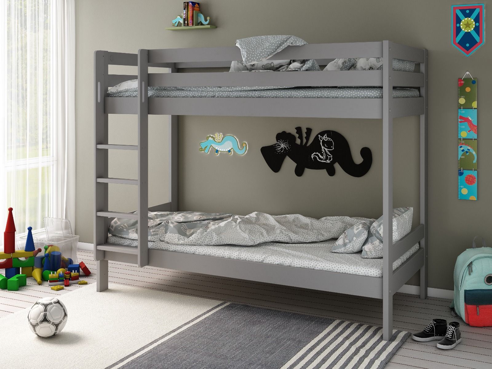 Noomi Nora Solid Wood Grey Bunk Bed with Storage