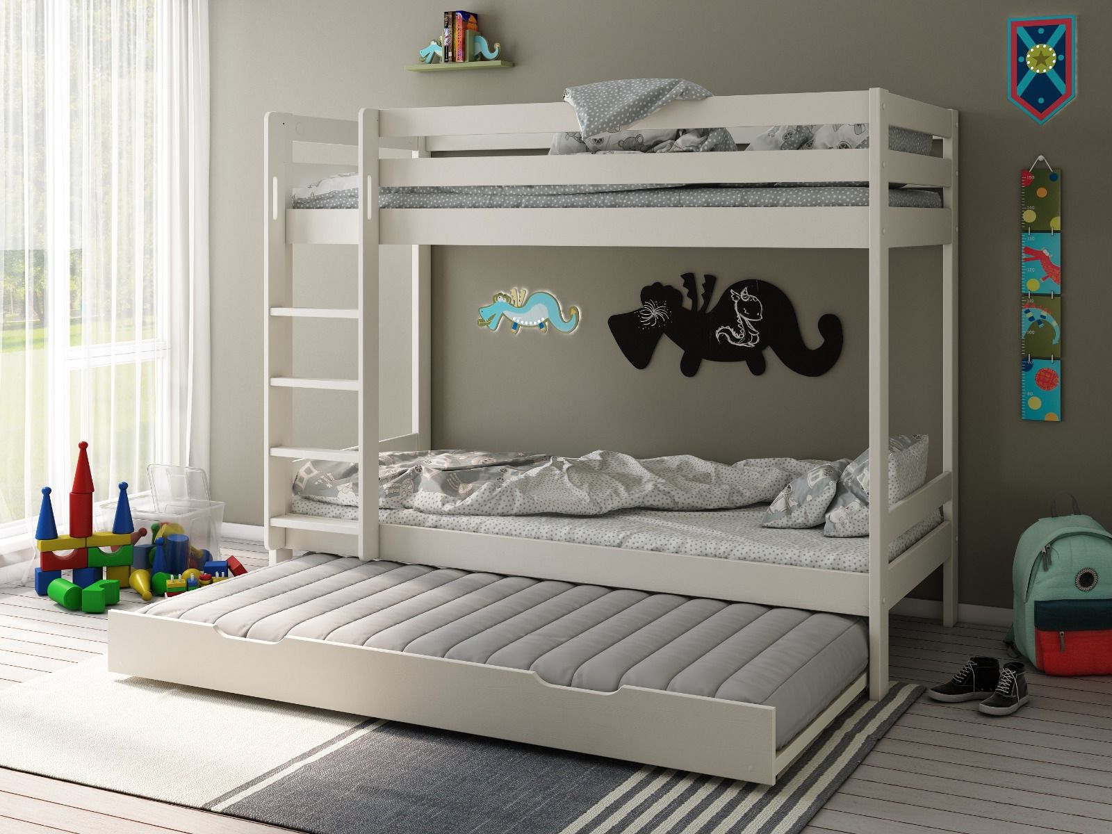 Noomi Nora Solid Wood White Bunk Bed with Storage