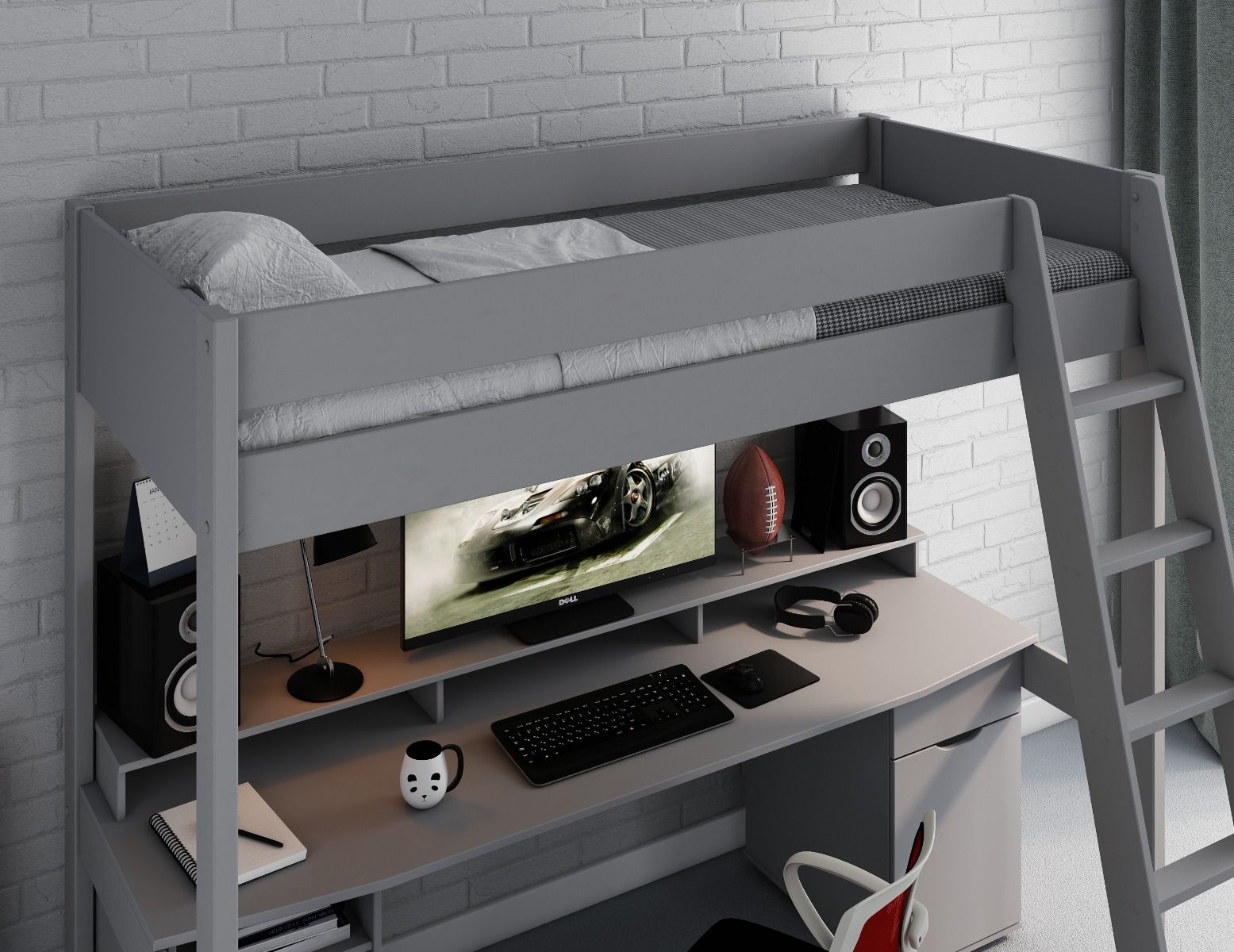 Noomi Tera Solid Wood Grey Gaming High Sleeper Bed