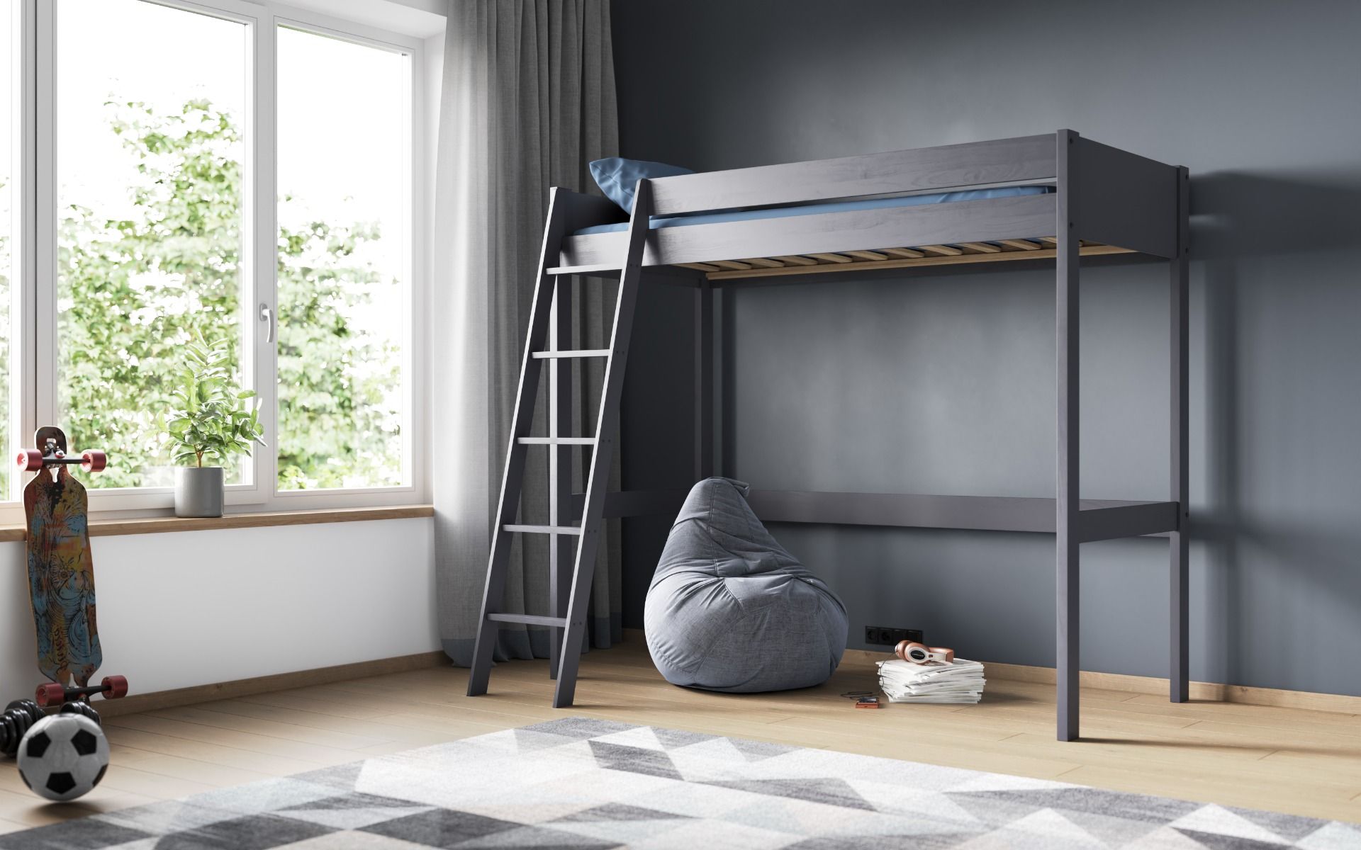 Noomi Tera Solid Wood Grey High Sleeper Bed Frame